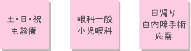 土・日・祝も診療 眼科一般 小児眼科 日帰り白内障手術応需